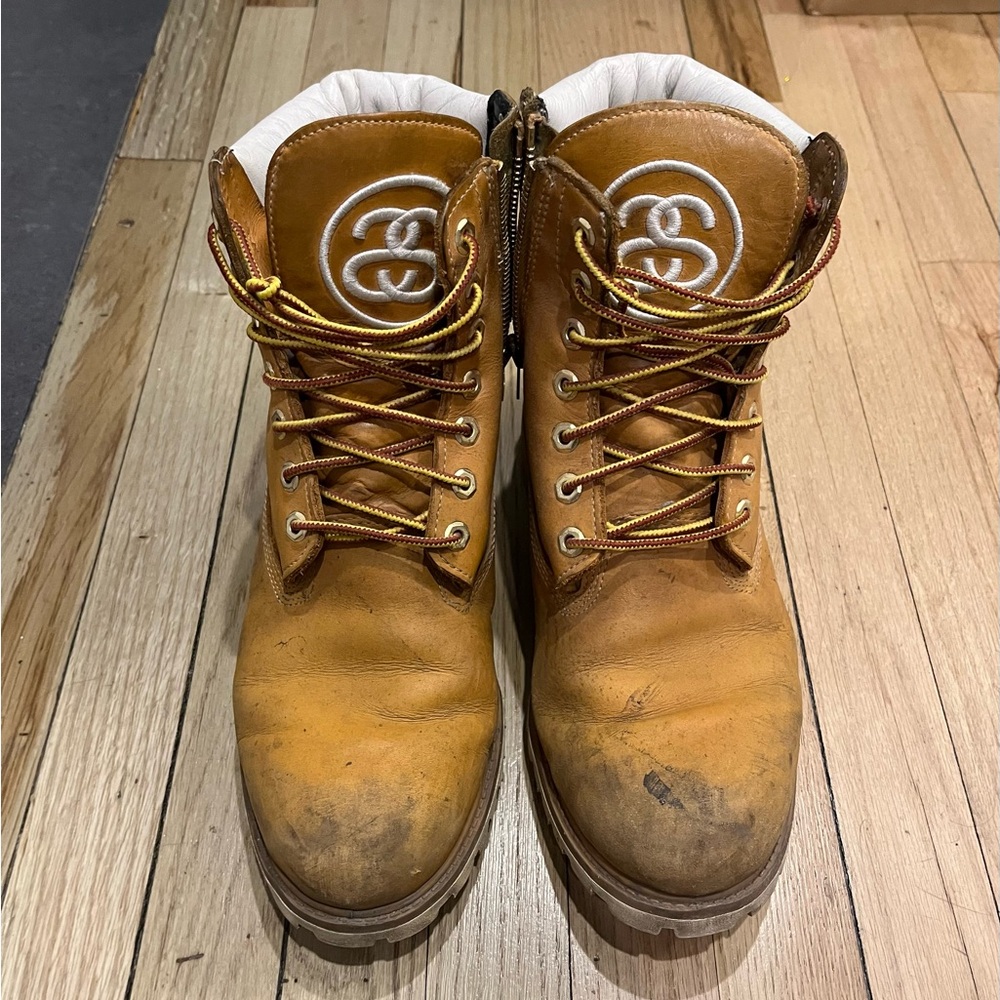 RARE Stussy X Timberland Wheat Leather Zip Boots Men size 11
